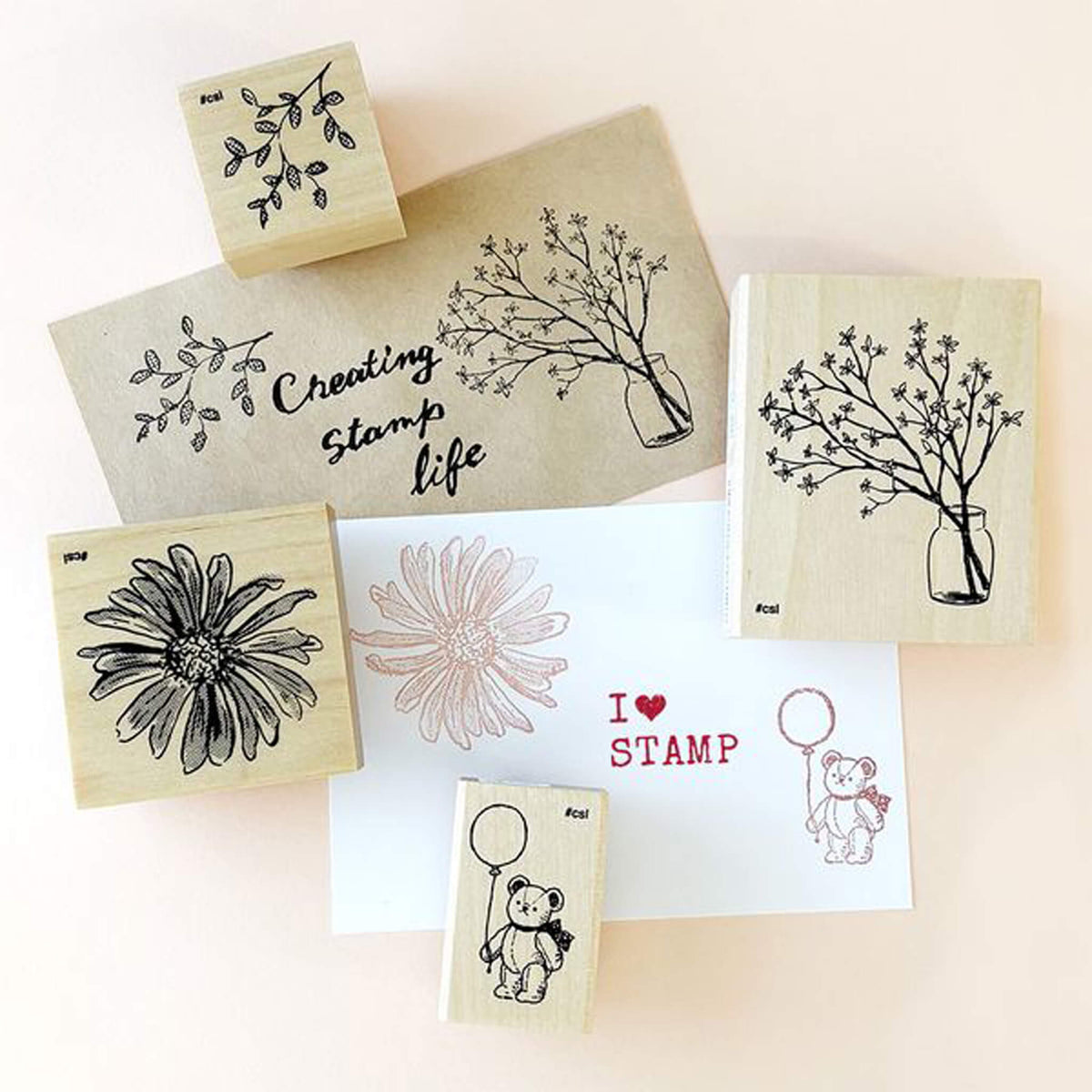 Kodomo no Kao I Love Stamp Series - Leafy Branches in a Vase - Rubber Stamps