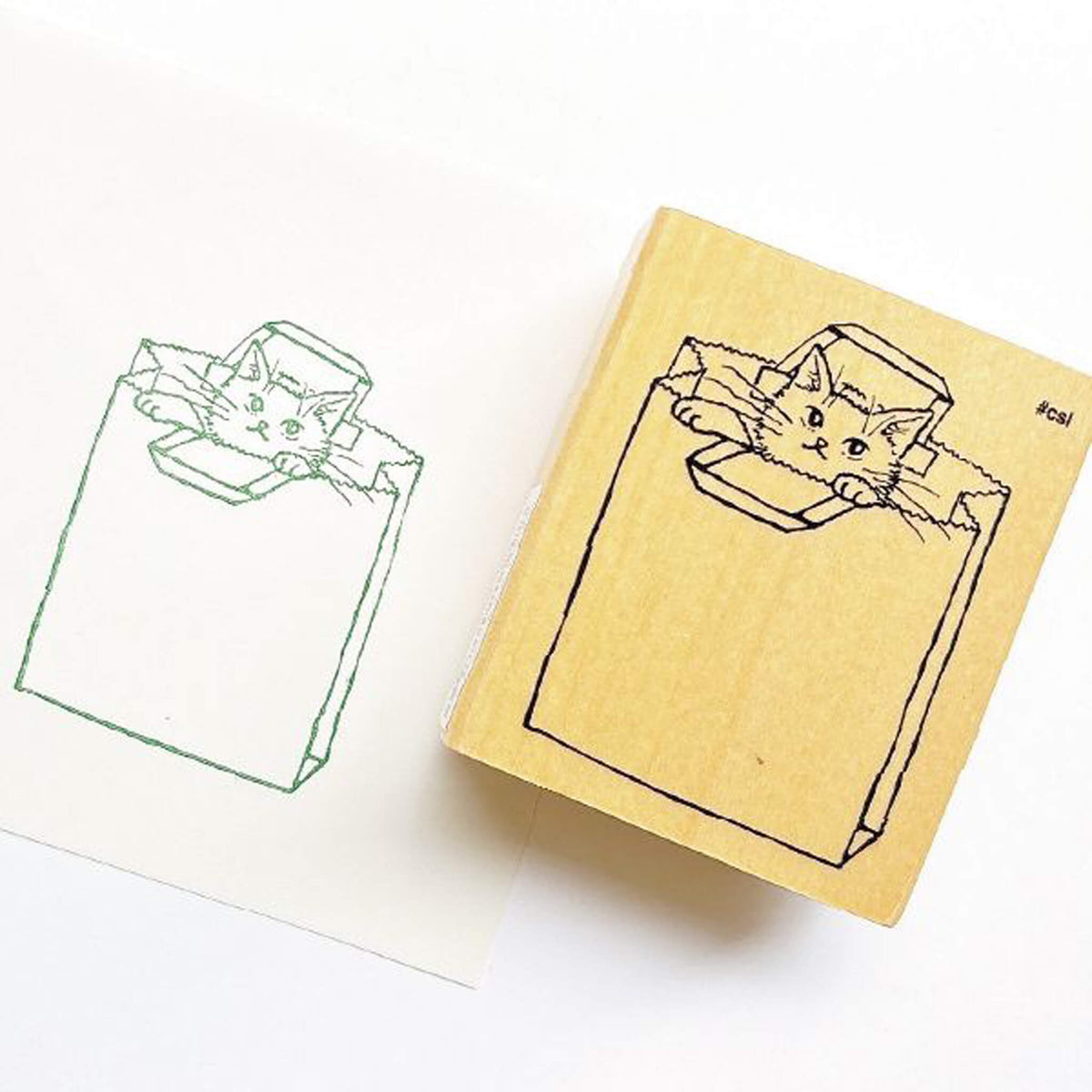Kodomo no Kao I Love Stamp Series - Paper Bag Cat - Rubber Stamps