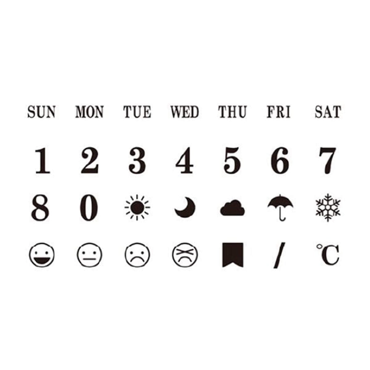 Kodomo no Kao Petit Moji Stamp Set - Week, Numbers & Symbols - Rubber Stamps