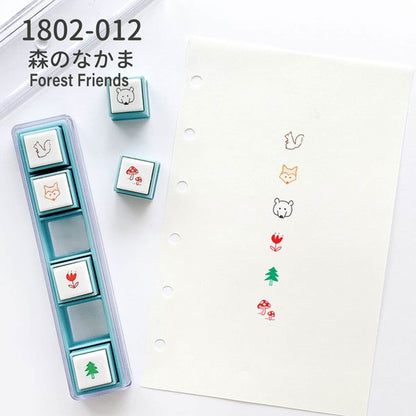 Kodomo no Kao Pochitto Pick! Push - Button Stamp - Forest Friends - Pre - inked Stamps