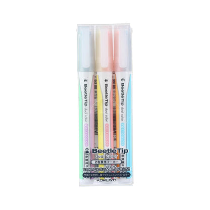 Kokuyo Beetle Tip Dual Color Highlighter Set of 3 - Soft Color - Highlighters