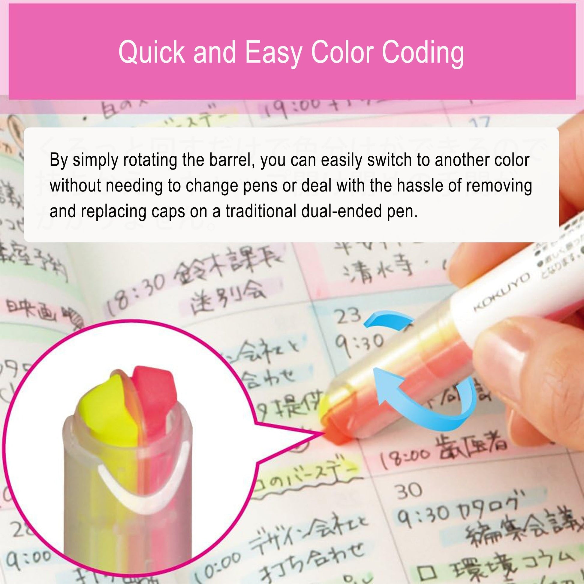 Kokuyo Beetle Tip Dual Color Highlighter Set of 3 - Soft Color - Highlighters