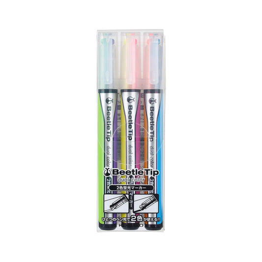 Kokuyo Beetle Tip Dual Color Highlighter Set of 3 - Standard Color - Highlighters