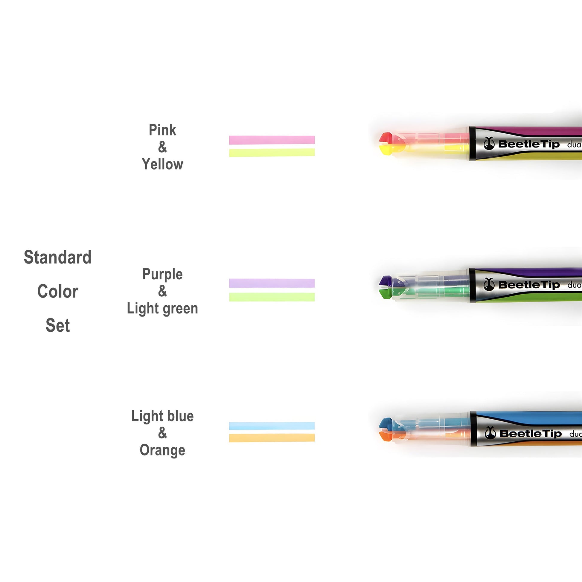 Kokuyo Beetle Tip Dual Color Highlighter Set of 3 - Standard Color - Highlighters