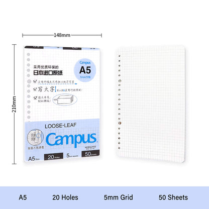 Kokuyo Campus Loose - Leaf Paper 50 Sheets - A5 Grid - Loose - Leaf Refills