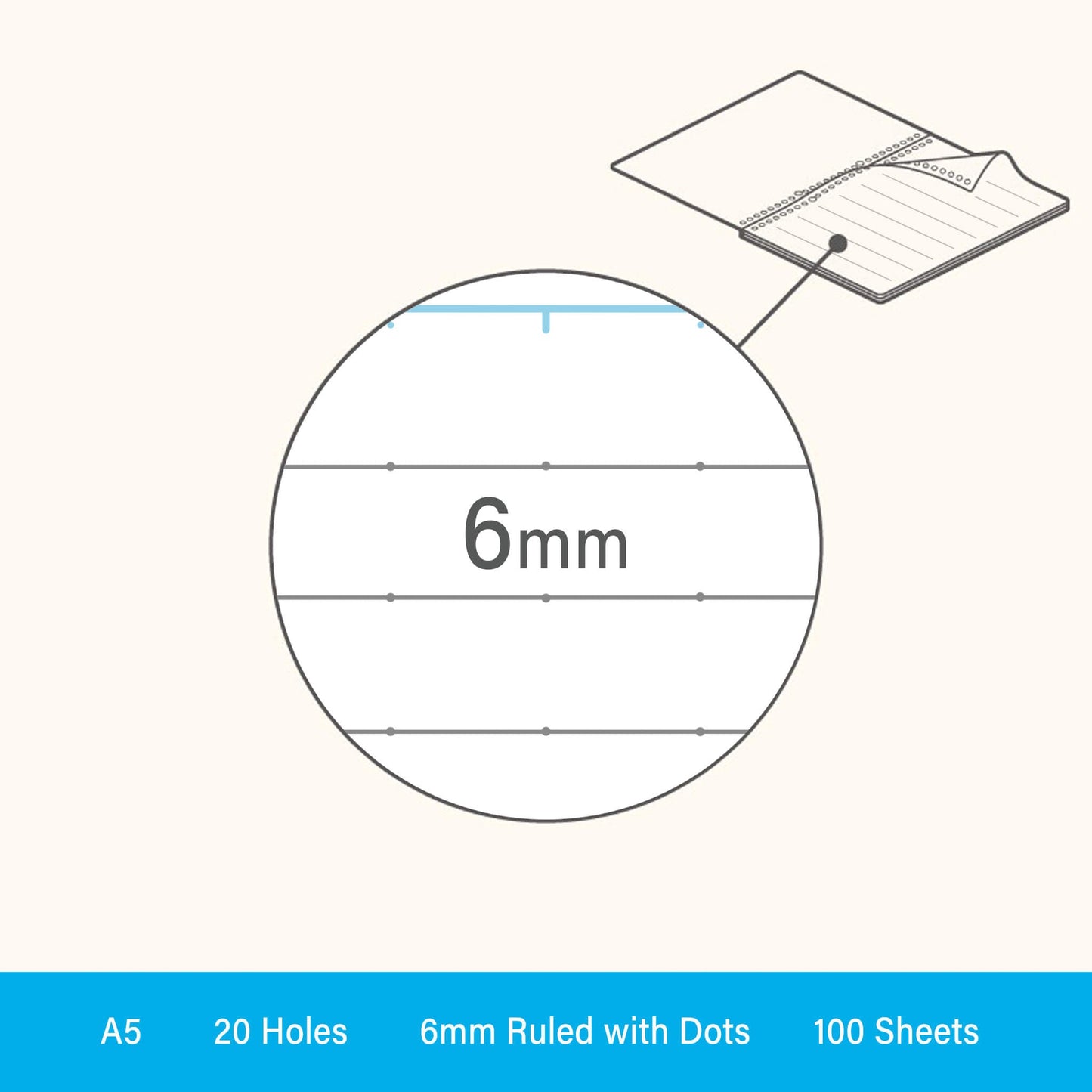 Kokuyo Campus Sarasara Loose - Leaf Paper - A5 6mm Ruled with Dots - Loose - Leaf Refills