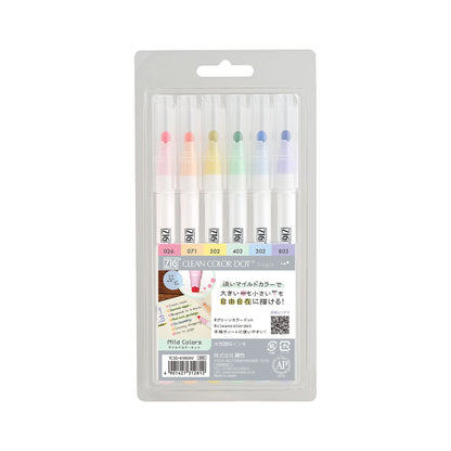 Kuretake ZIG Clean Color Dot Set of 6 - Mild Color - Dot Markers