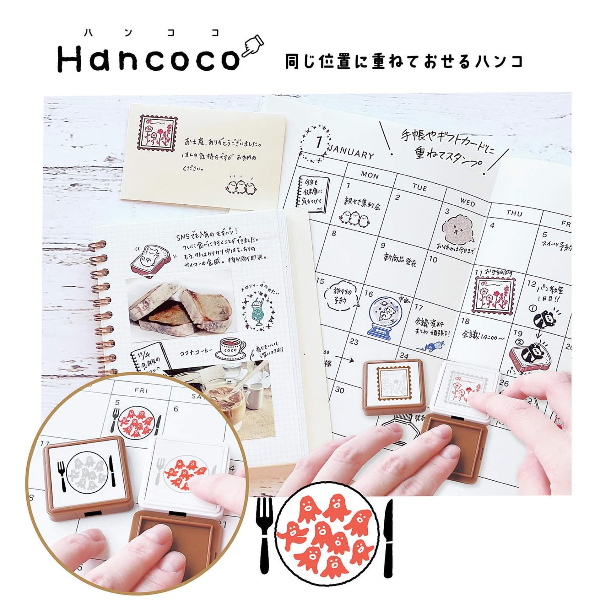 Kutsuwa Hancoco Layer Stamp - Girl and Notebook - Pre - inked Stamps