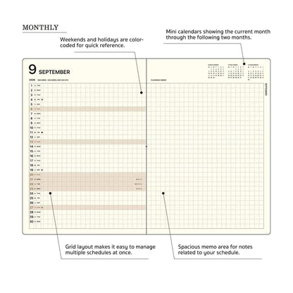 LACONIC Diary 2027 - A5 Left-Monthly [Sep 2026 Start] - Black - 2027 Dairies & Planners