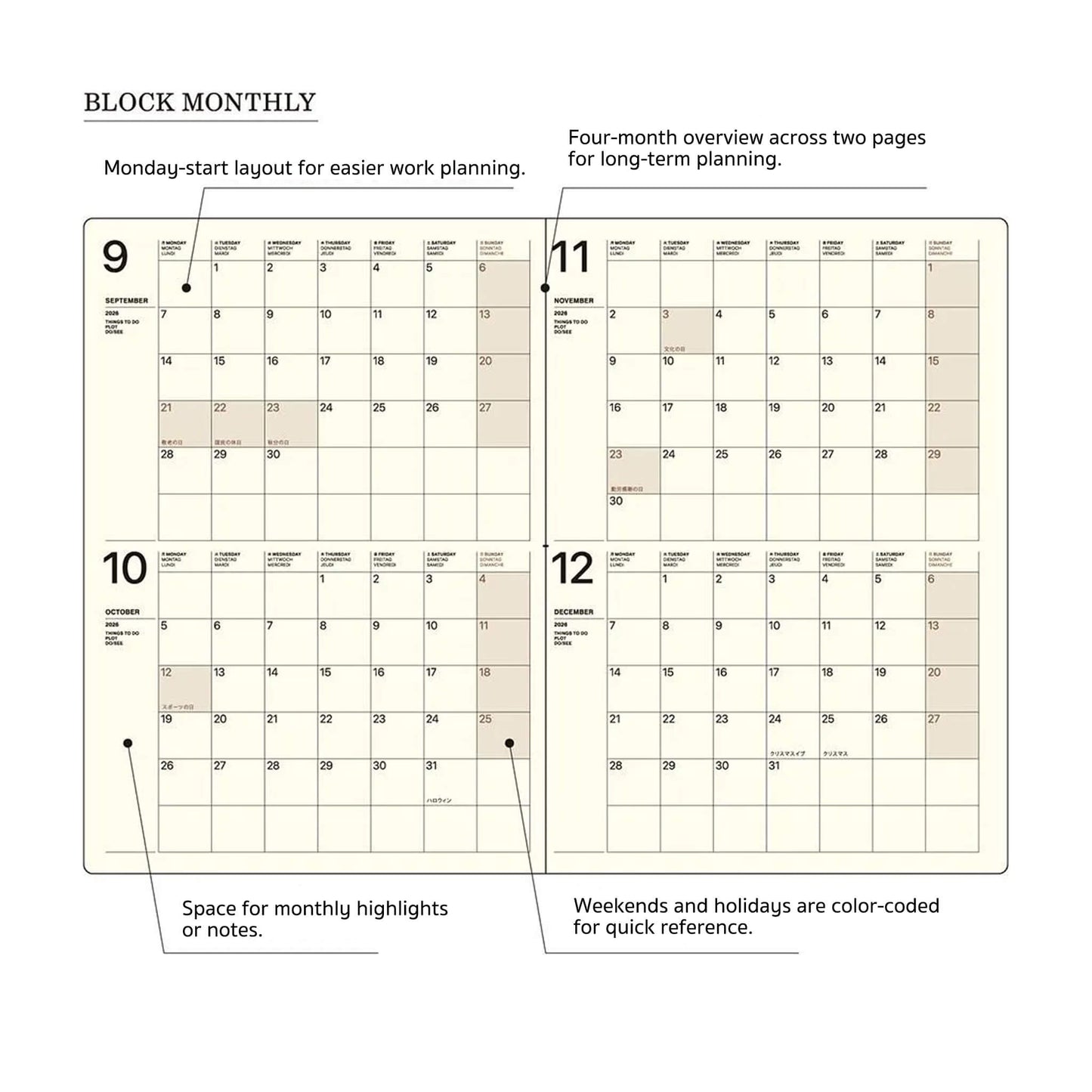 LACONIC Diary 2027 - A5 Left-Monthly [Sep 2026 Start] - Black - 2027 Dairies & Planners
