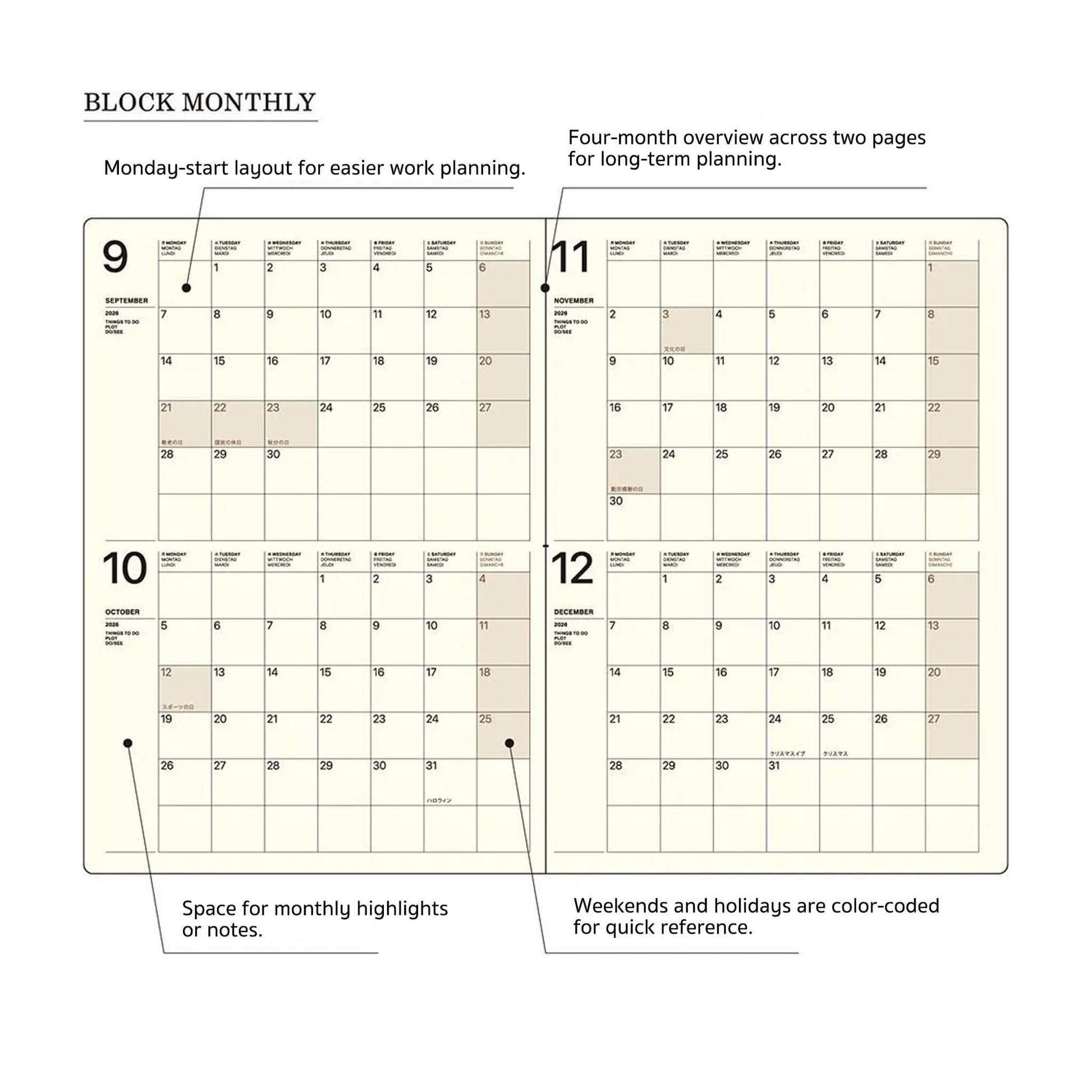 LACONIC Diary 2027 - A5 Left-Monthly [Sep 2026 Start] - Black - 2027 Dairies & Planners