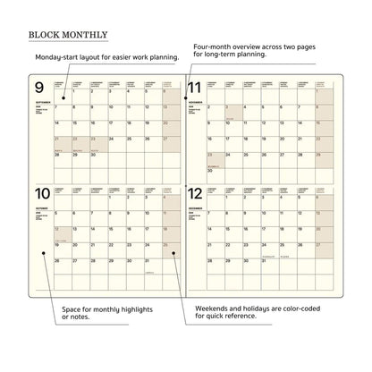 LACONIC Diary 2027 - A5 Left-Monthly [Sep 2026 Start] - Black - 2027 Dairies & Planners