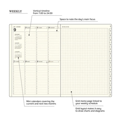 LACONIC Diary 2027 - A5 Vertical Weekly & Memo [Sep 2026 Start] - Beige - 2027 Dairies & Planners