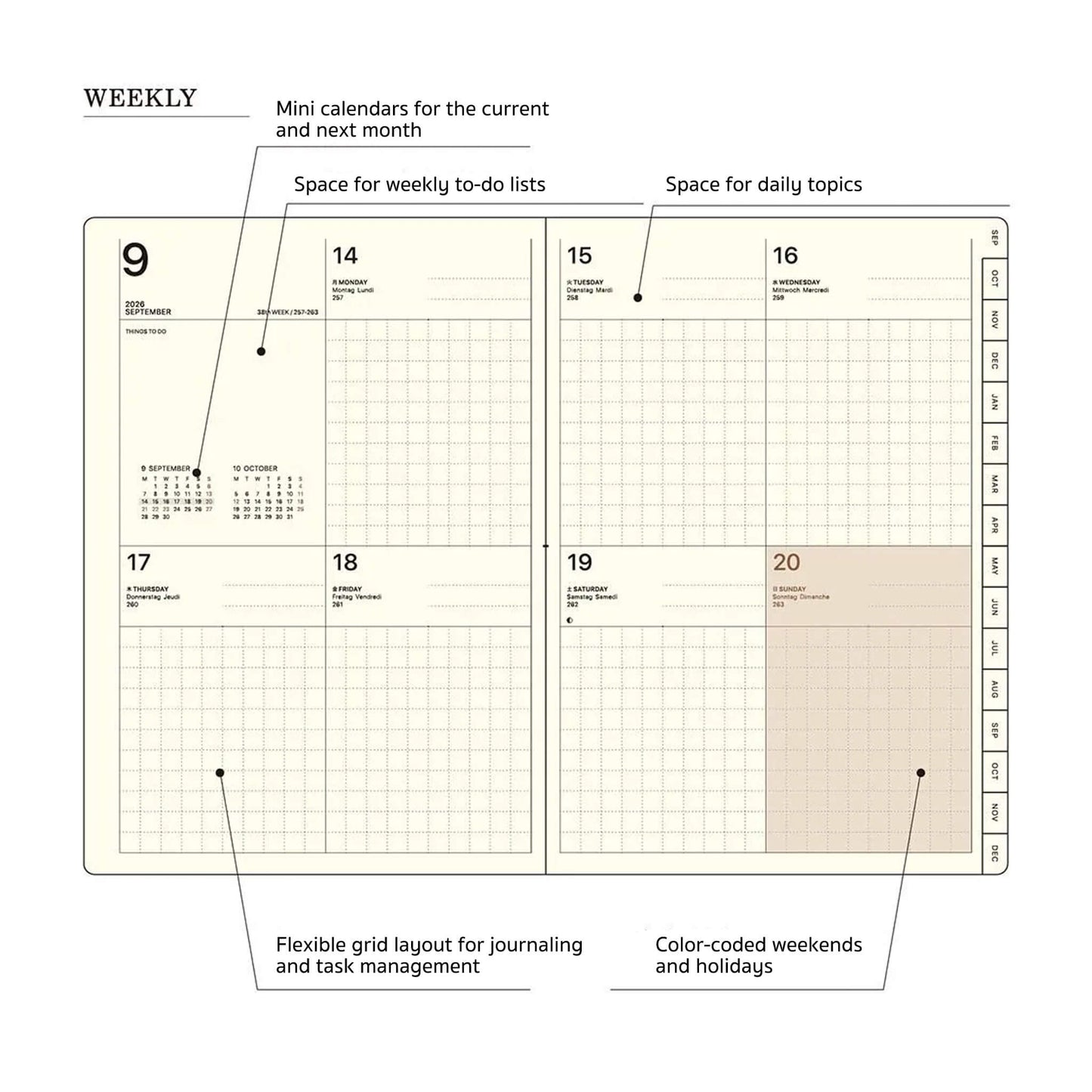 LACONIC Diary 2027 - B6 Block Weekly & Index [Sep 2026 Start] - Blue - 2027 Dairies & Planners