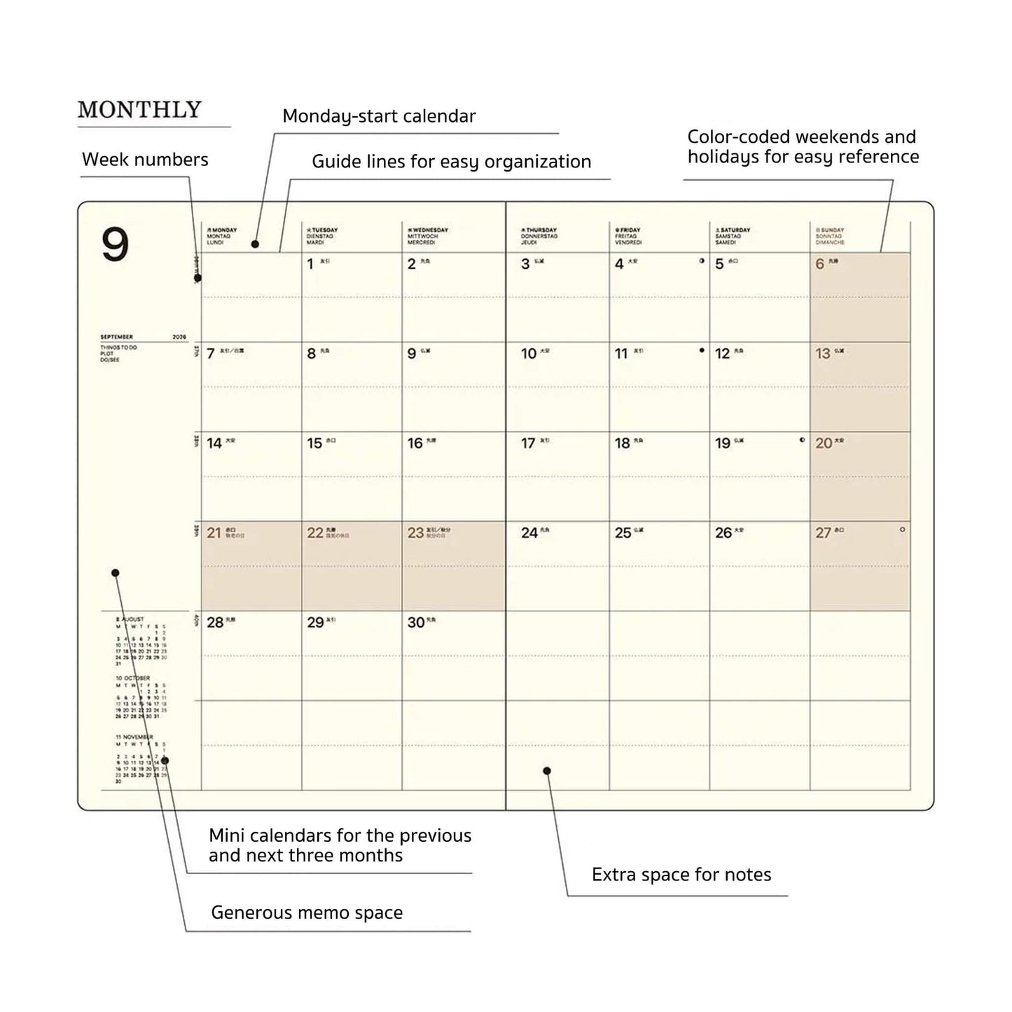 LACONIC Diary 2027 - B6 Life Log [Sep 2026 Start] - Gray - 2027 Dairies & Planners
