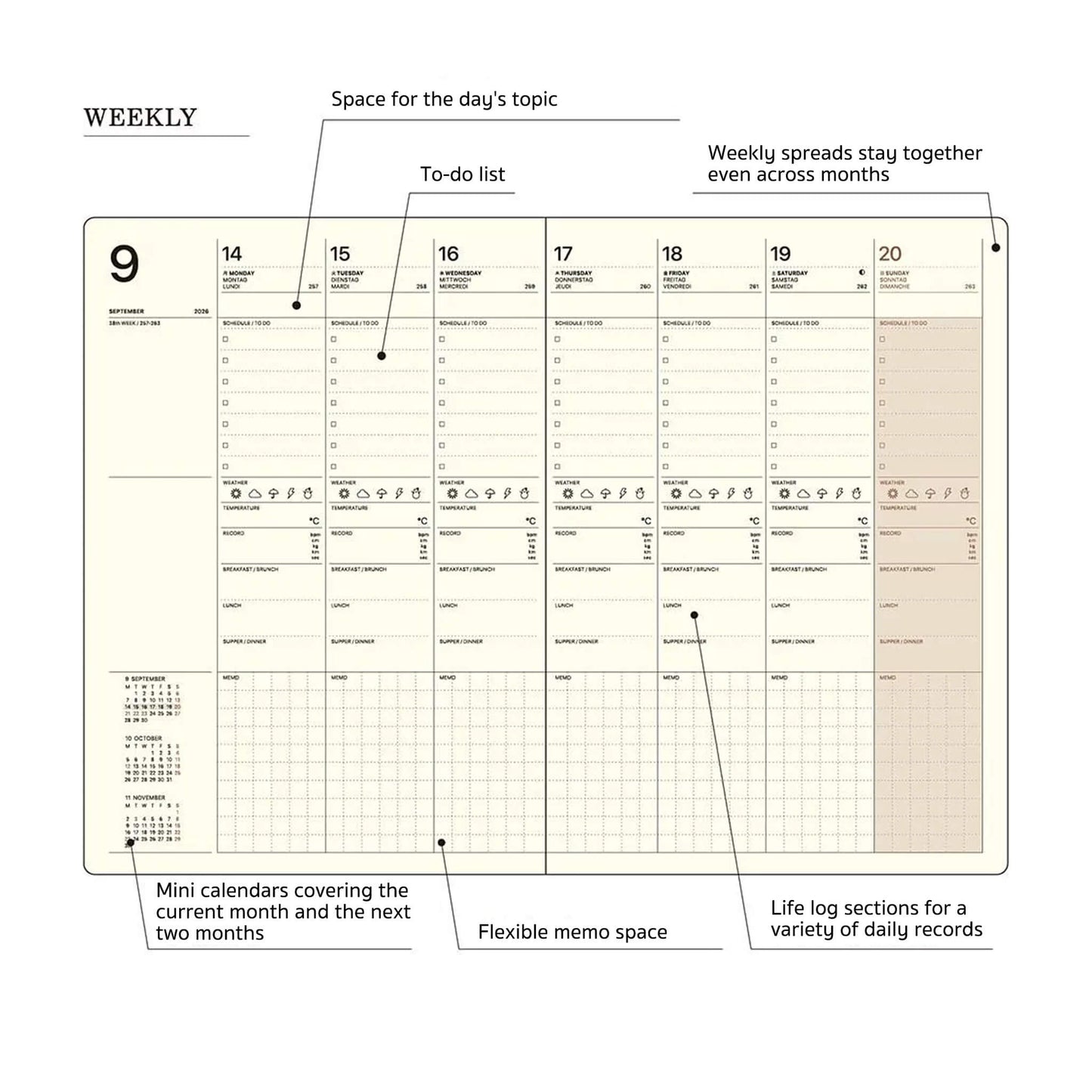 LACONIC Diary 2027 - B6 Life Log [Sep 2026 Start] - Gray - 2027 Dairies & Planners