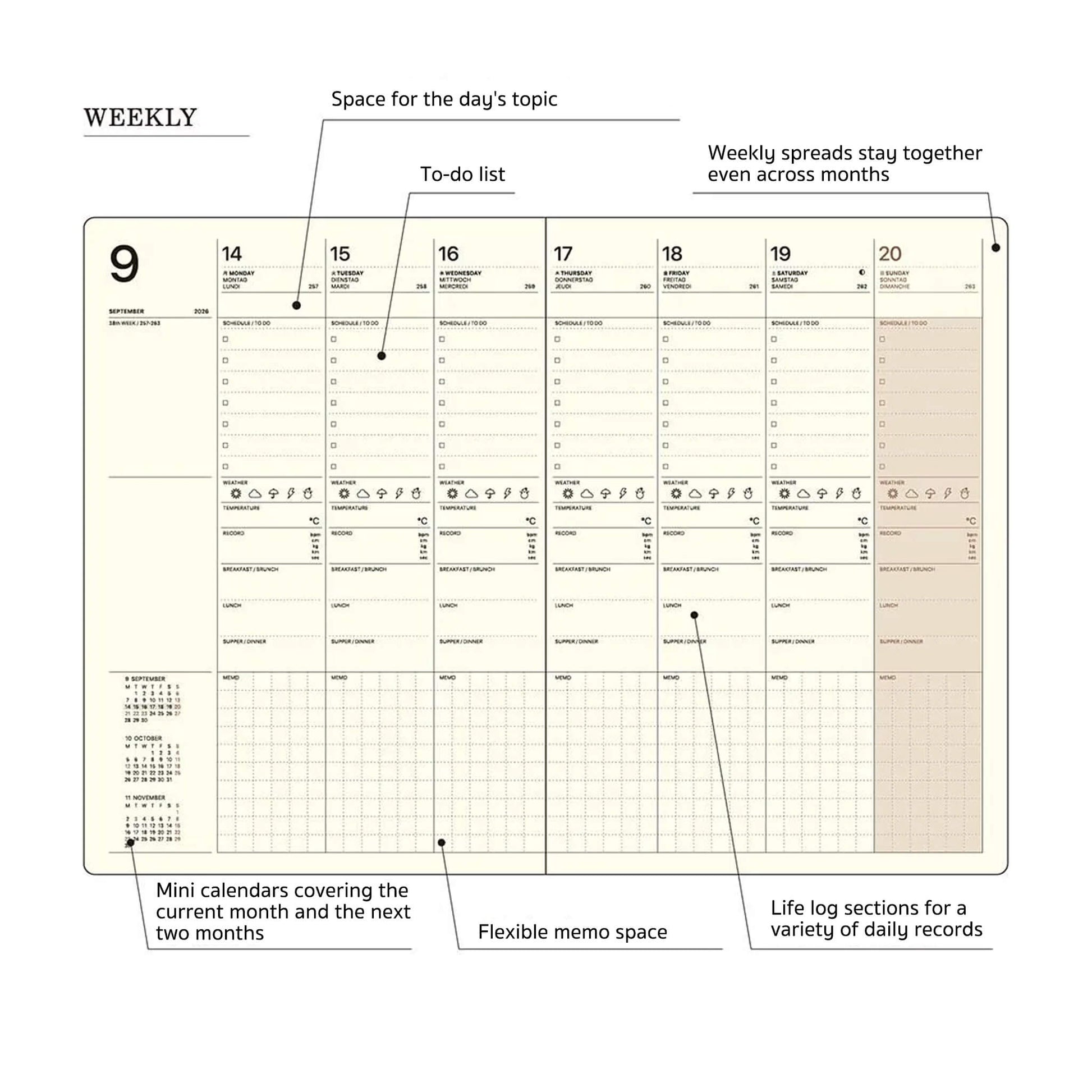 LACONIC Diary 2027 - B6 Life Log [Sep 2026 Start] - Gray - 2027 Dairies & Planners