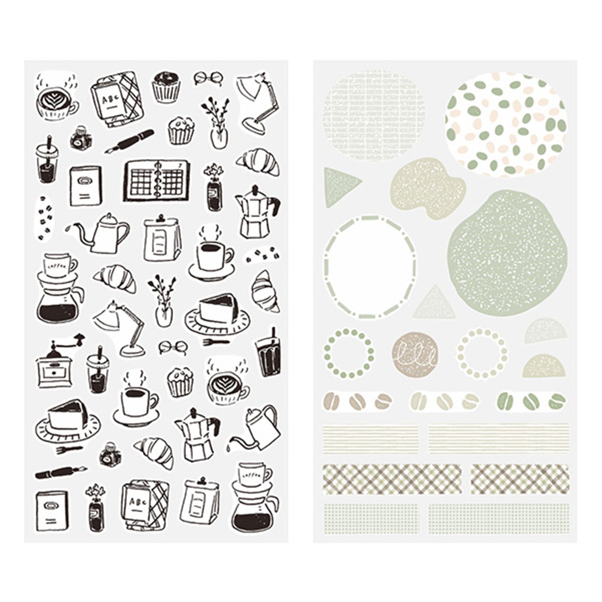 Midori 2 Sheets Washi Stickers - Monotone Cafe - Sticker Sheets