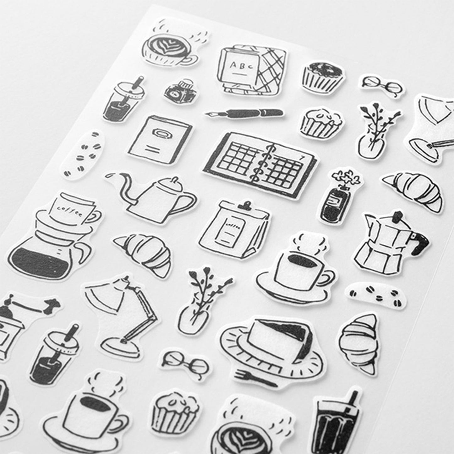 Midori 2 Sheets Washi Stickers - Monotone Cafe - Sticker Sheets