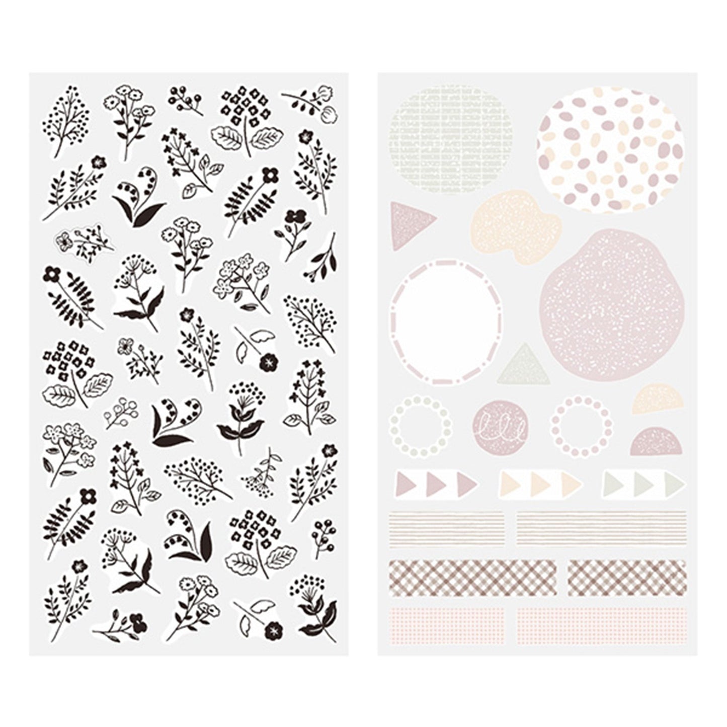 Midori 2 Sheets Washi Stickers - Monotone Floral - Sticker Sheets