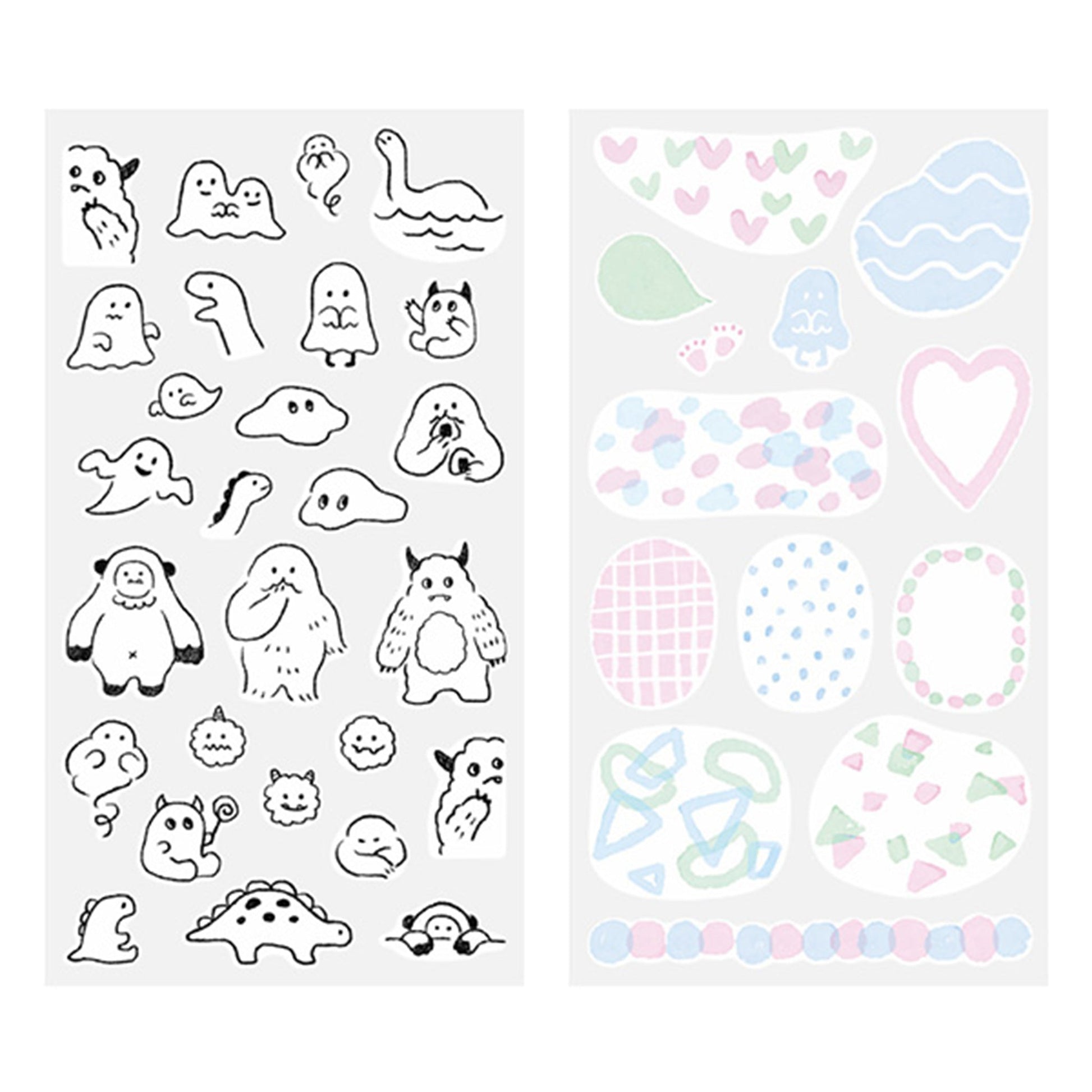 Midori 2 Sheets Washi Stickers - Monotone Monsters - Sticker Sheets