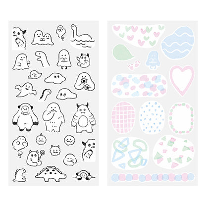 Midori 2 Sheets Washi Stickers - Monotone Monsters - Sticker Sheets