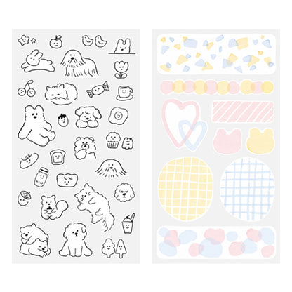 Midori 2 Sheets Washi Stickers - Monotone Whimsical Motif - Sticker Sheets