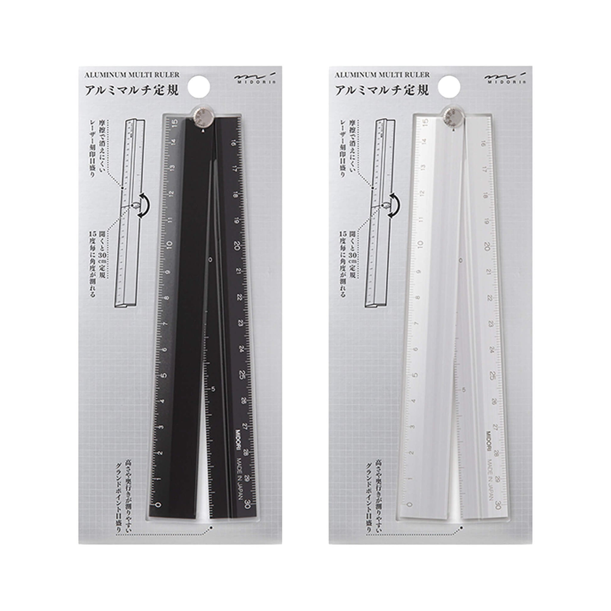 Midori Aluminium Multi Ruler 30cm - Black - Rulers