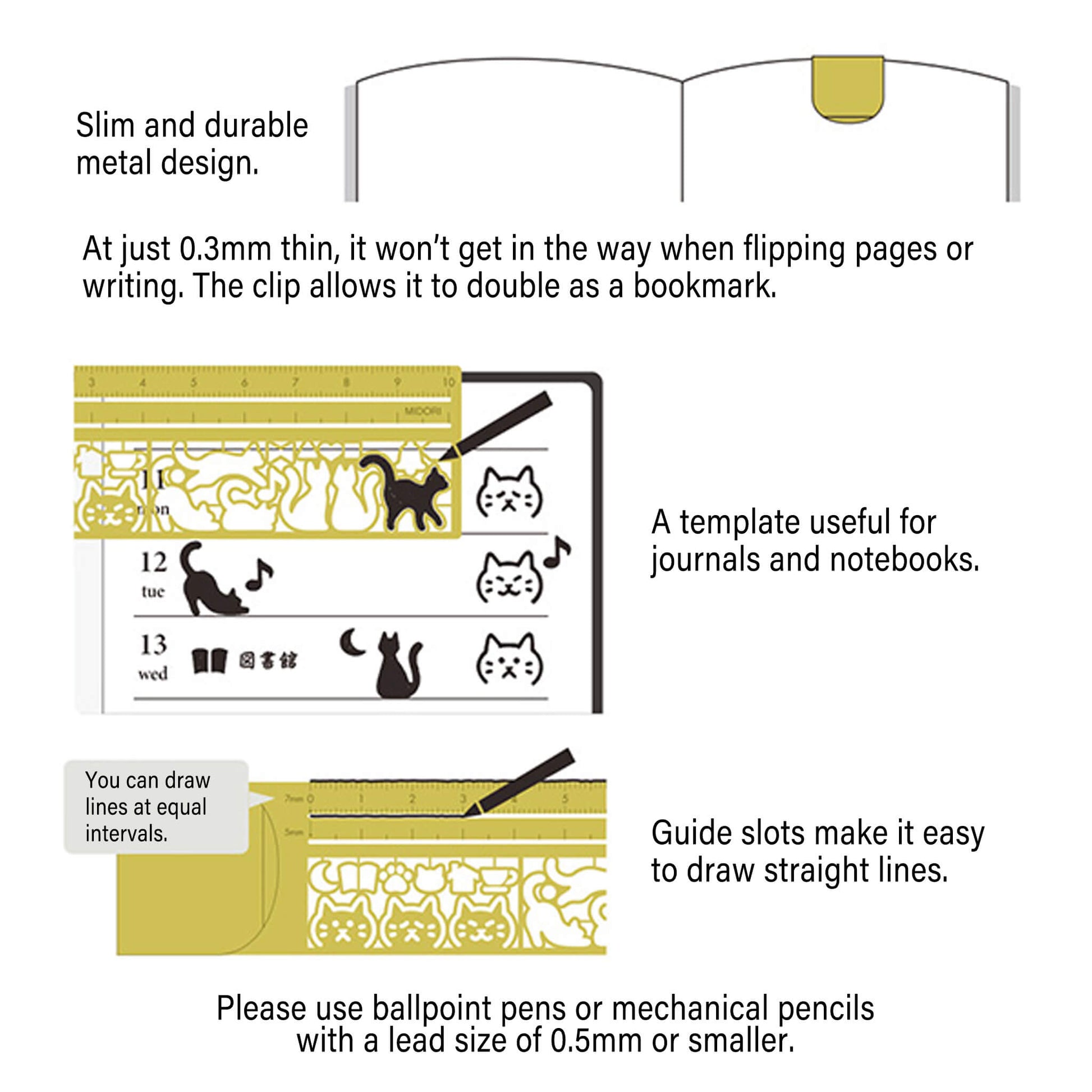 Midori Clip Ruler Cat Brass - Template Rulers