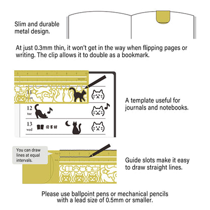 Midori Clip Ruler Cat Brass - Template Rulers