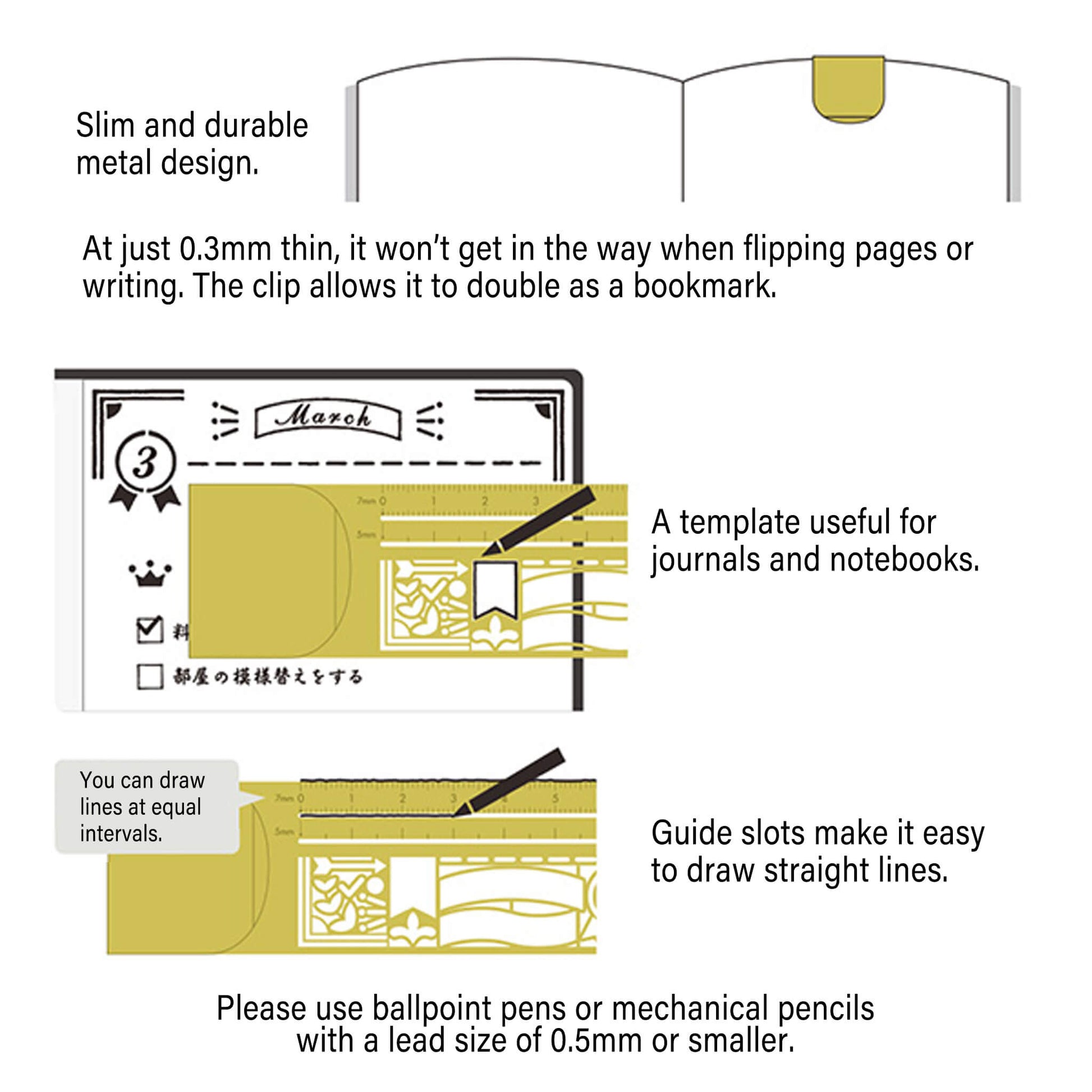 Midori Clip Ruler Decorative Border Brass - Template Rulers