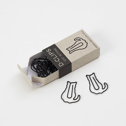 Midori D - clips Mini Box - Black Sitting Cat - Paper Clips