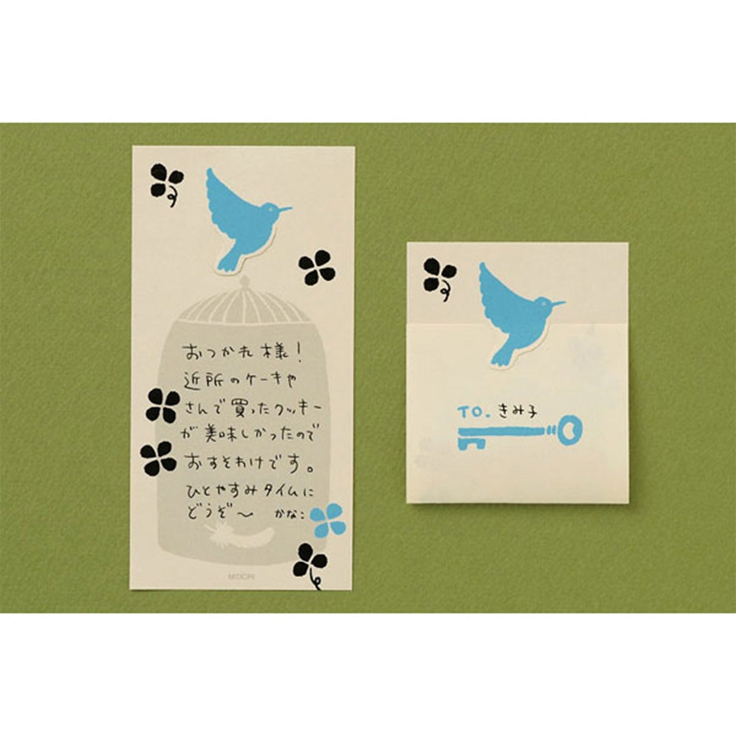 Midori Foldable Secret Sticky Notes - Blue Bird - Sticky Notes