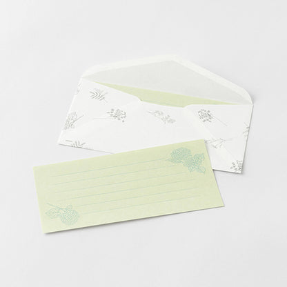 Midori Hanairo Washi Ippitsusen Letter Set – Green - Letter Writing Sets