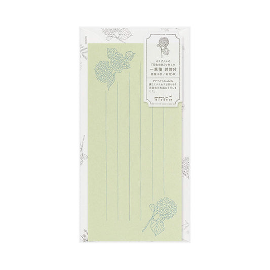 Midori Hanairo Washi Ippitsusen Letter Set – Green - Letter Writing Sets