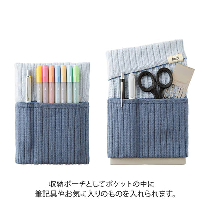 Midori HARAMAKI Knitted Book Band with Pockets - Two - tone Light Blue - Notebook Bands