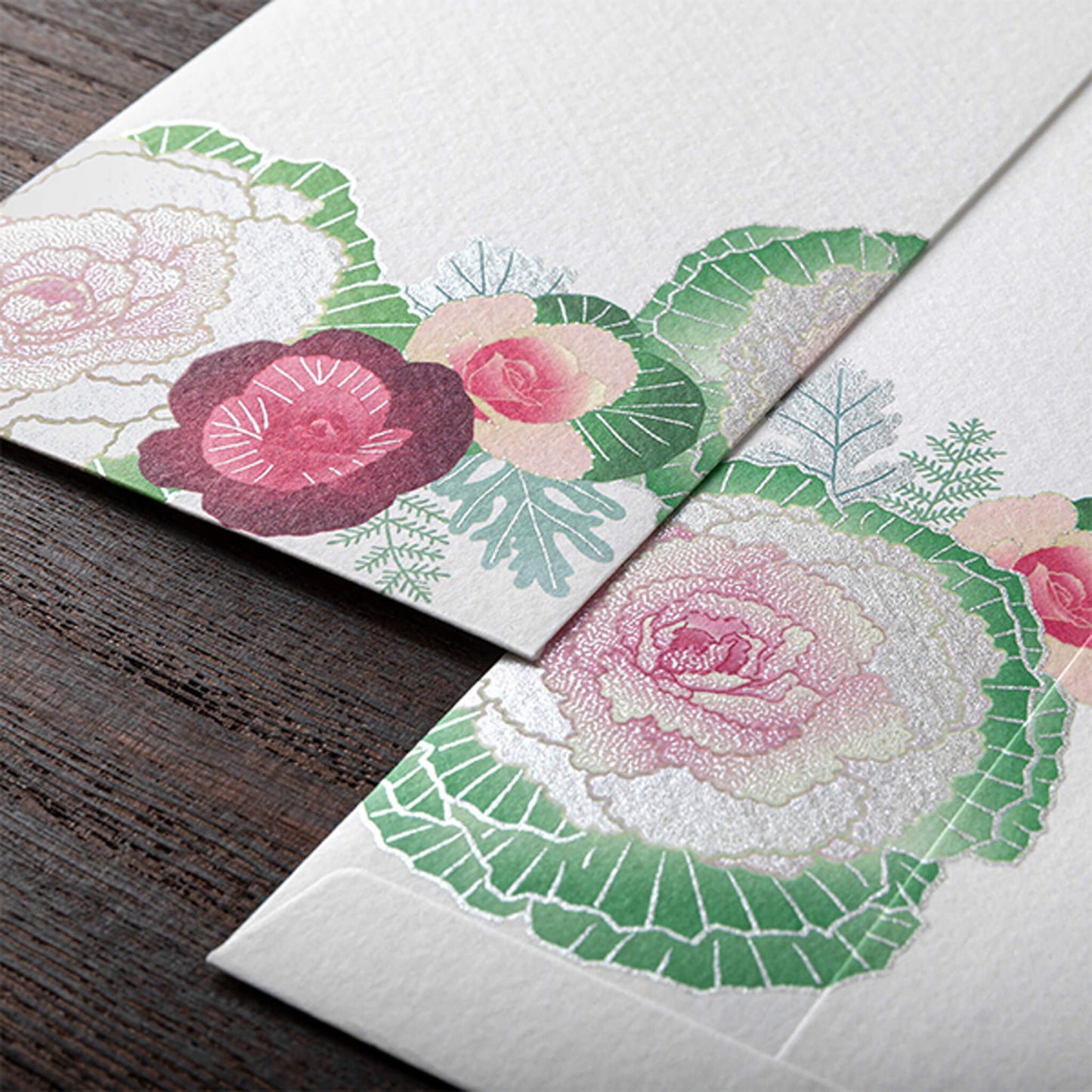 Midori Kami Series Envelope - Pearlescent Silkscreen Ornamental Kale Wreath - Envelopes