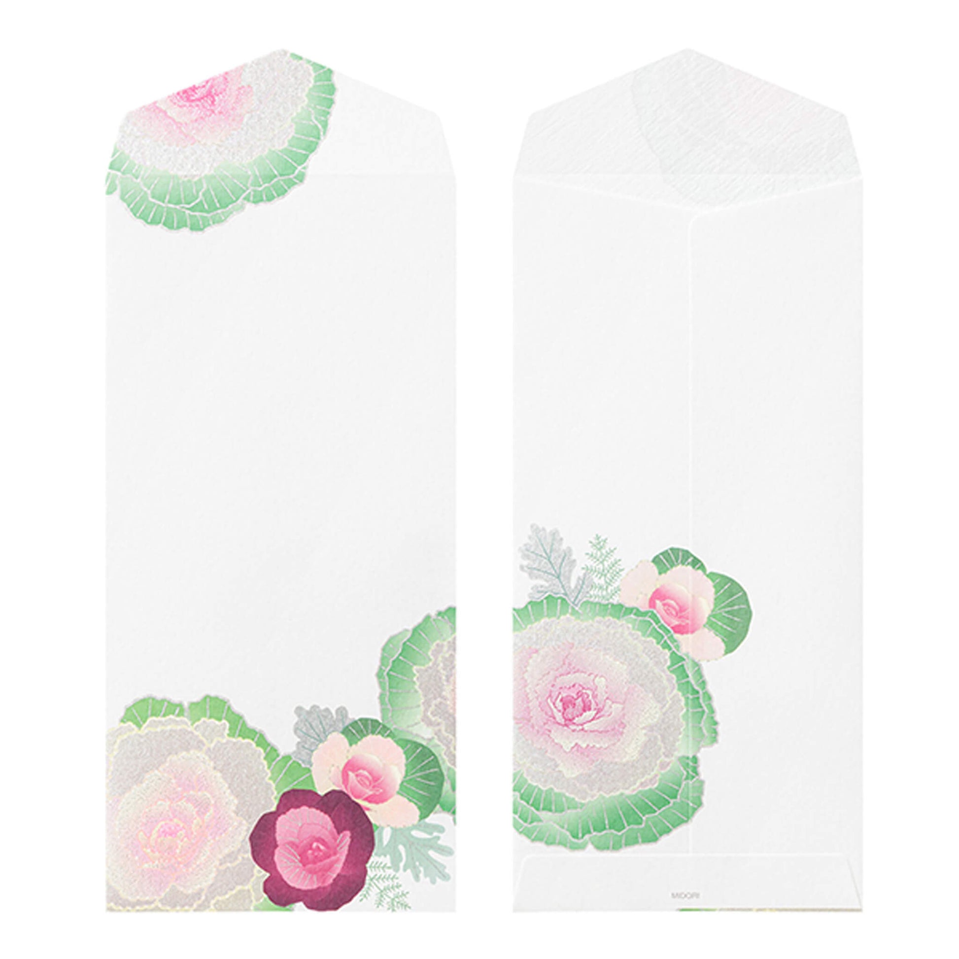 Midori Kami Series Envelope - Pearlescent Silkscreen Ornamental Kale Wreath - Envelopes
