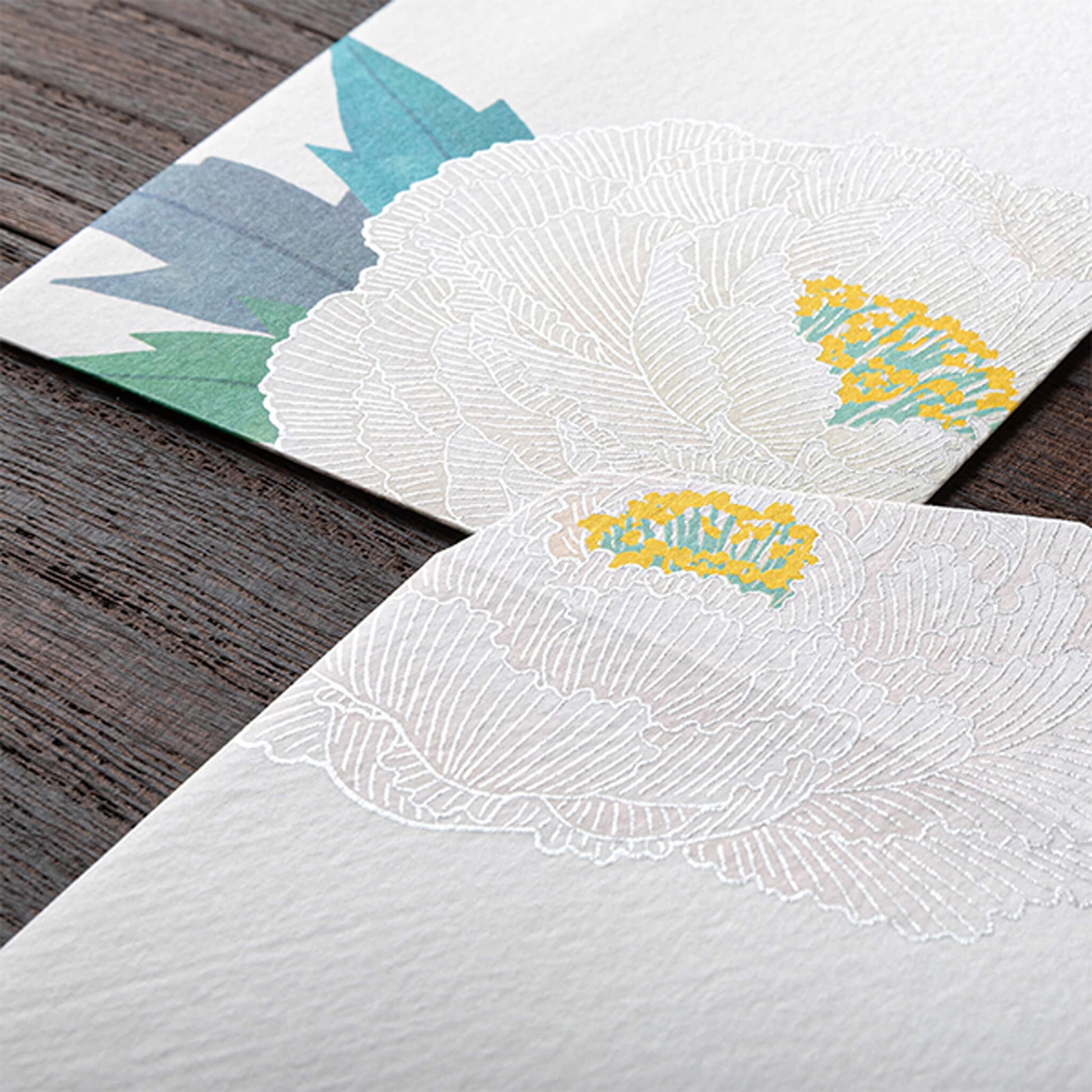 Midori Kami Series Envelope - Pearlescent Silkscreen Winter Peony - Envelopes