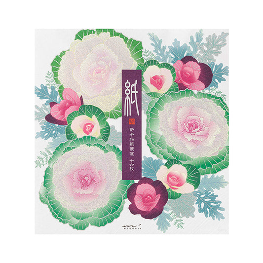 Midori Kami Series Letter Pad - Pearlescent Silkscreen Ornamental Kale Wreath - Letter Writing Pads