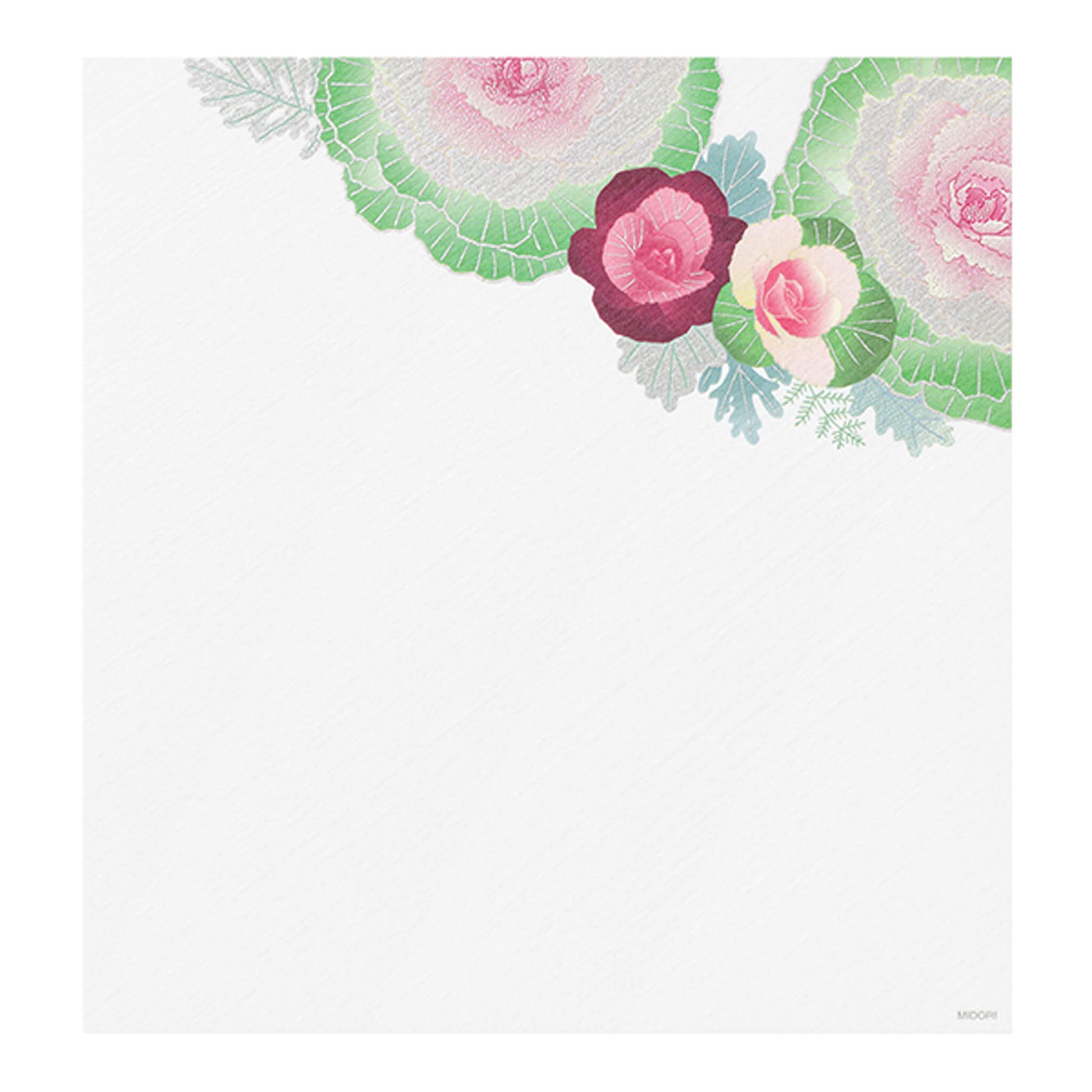 Midori Kami Series Letter Pad - Pearlescent Silkscreen Ornamental Kale Wreath - Letter Writing Pads