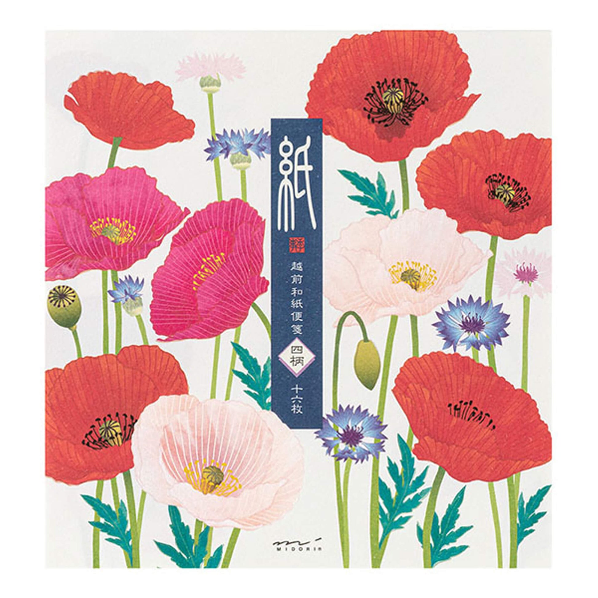 Midori Kami Series Letter Pad - Poppy | 4 Designs - Letter Writing Pads
