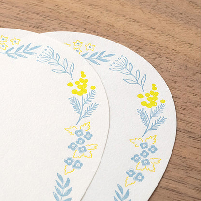 Midori Letterpress Die Cut Letter Set - Blue Wreath - Mini Letter Writing Sets