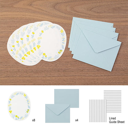 Midori Letterpress Die Cut Letter Set - Blue Wreath - Mini Letter Writing Sets