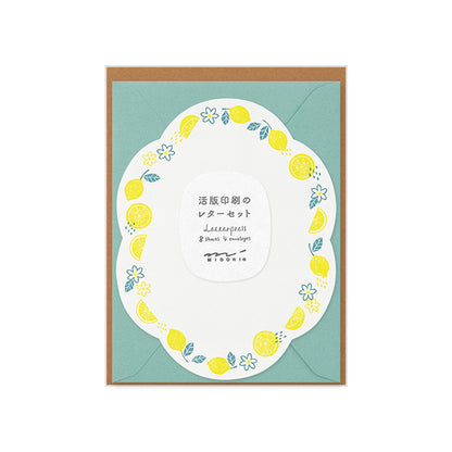 Midori Letterpress Die Cut Letter Set - Lemon - Mini Letter Writing Sets