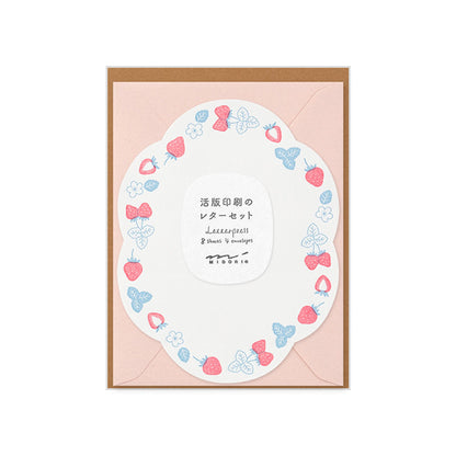 Midori Letterpress Die Cut Letter Set - Strawberry - Mini Letter Writing Sets