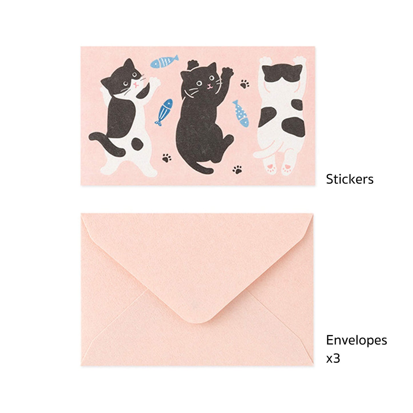 Midori Mogumogu Mini Letter Set with Animal Sealing Sticker - Cat - Mini Letter Writing Sets