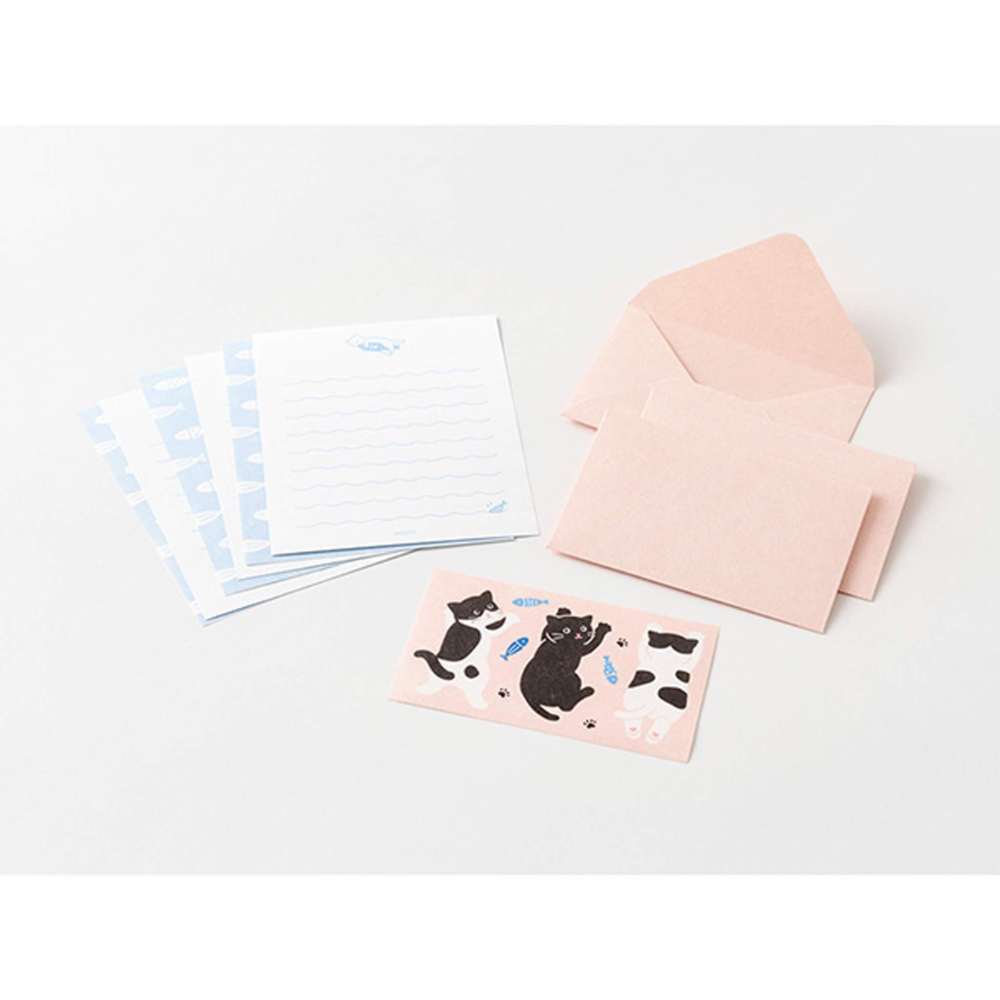 Midori Mogumogu Mini Letter Set with Animal Sealing Sticker - Cat - Mini Letter Writing Sets