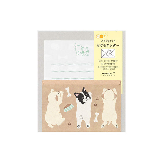 Midori Mogumogu Mini Letter Set with Animal Sealing Sticker - Dog - Mini Letter Writing Sets