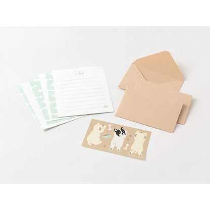 Midori Mogumogu Mini Letter Set with Animal Sealing Sticker - Dog - Mini Letter Writing Sets